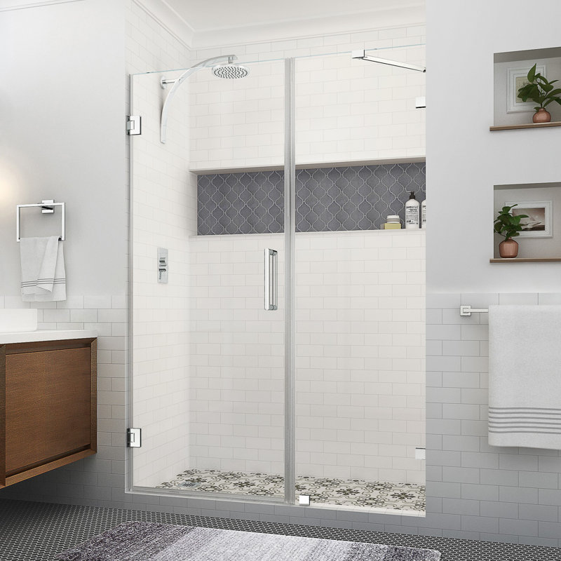 Nautis XL 58.25 in. to 59.25 in. W x 80 in. H Hinged Frameless Shower Door w/Clear StarCast Glass, Chrome