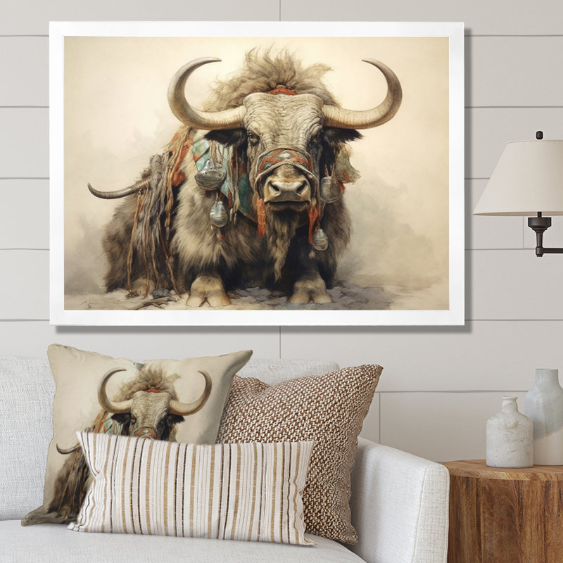 Wild Yak IV - Reproduction d'art sur toile, H 24 po x l 32 po x P 1 po, Cadre simple blanc