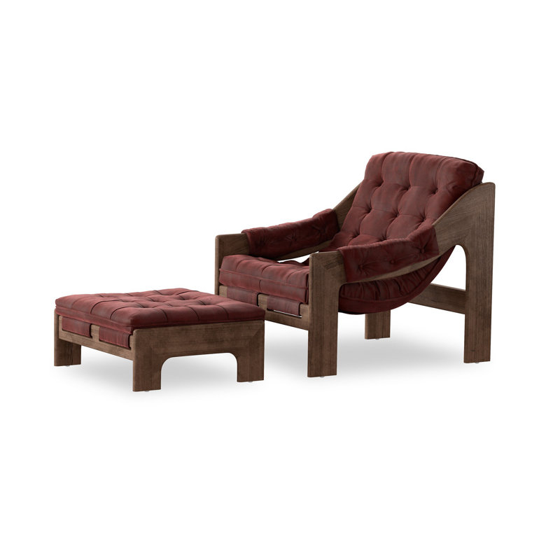 Halston Chair W/Ottoman-Nubuck Burgundy
