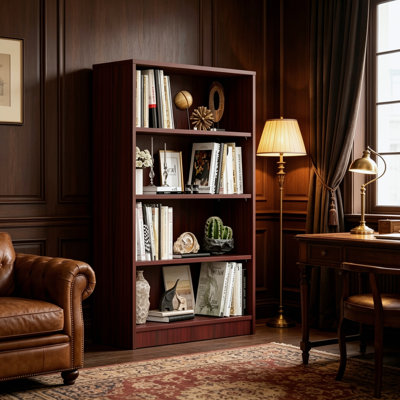 Bibliothèque en acajou de 60 po de hauteur à 5 niveaux en acajou, bibliothèque de rangement ouverte réglable avec dispositif anti-basculement, large étagère pour le salon, la chambre à coucher, le bureau personnel, l'organisation de la bibliothèque