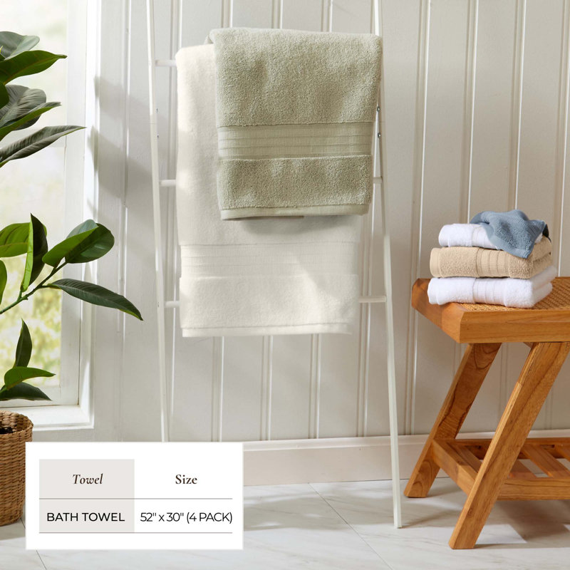 Ensemble de serviettes 100% coton, Eucalyptus, Serviette de bain (paquet de 4)
