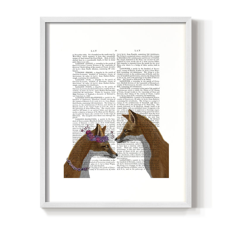 Fox Lovers Framed Print - Solid Wood, White Single Picture Framed, 14" H x 11" W