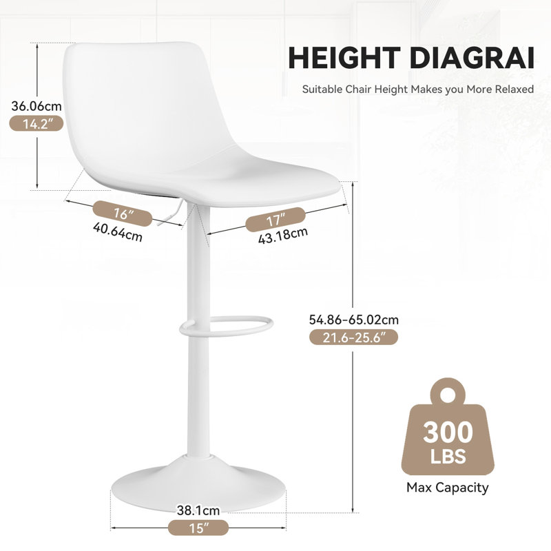 Birecree Leather Seat Adjustable Counter Height Modern Swivel Bar Stools with Backs Island Chairs for Home Kitchen