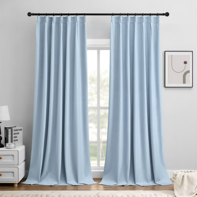 Panneaux de rideaux isolants 100% occultant en mélange de lin plissé Chambray Blue