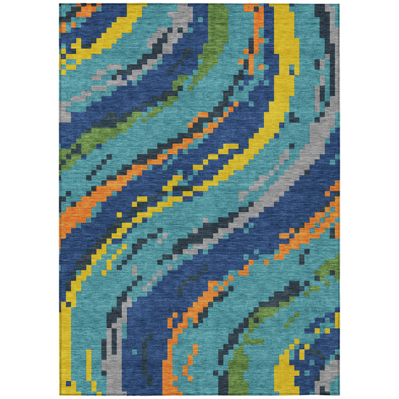 Machine Washable Indoor/Outdoor Chantille ACN2828 Kids Rug, Teal, 5' x 7'6"