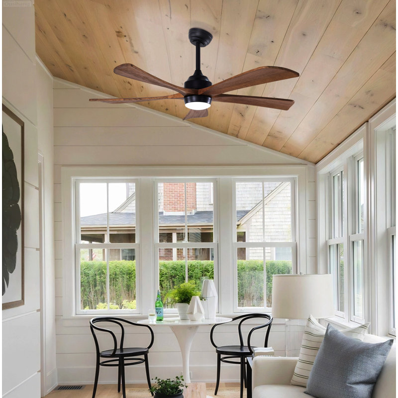 Ventilateur de plafond industriel moderne réversible à moteur à courant continu de 52 pouces à 52 vitesses avec lumières, nickel satiné