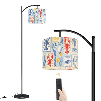 Arc Floor Lamp with Adjustable Lampshade Coastal Lemon Blue Red Standing Lamp 3 Color Temperatures Dimmable Tall Pole Lamp with Foot Switch for Bedroom