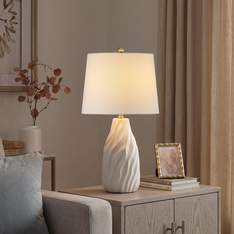 Lampe de table moderne en céramique blanche de 60 cm (23,6 po) avec variateur à 3 niveaux pour chambre, salon et entrée