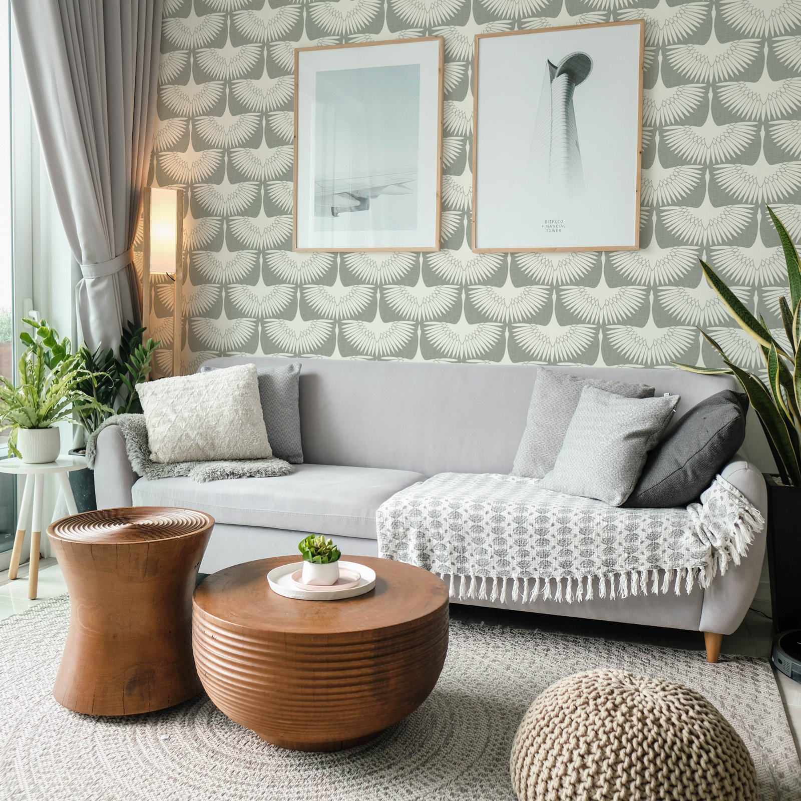 Feather Flock Self-Adhesive Wallpaper Roll, Gray