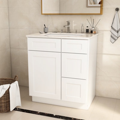 Armoire de base de meuble-lavabo Shaker en contreplaqué blanc - 30 po x 21 po x 34,5 po, classique, protégé, facile d'entretien pour la salle de bain: l 30 po x P 21 po, H 34,5 po, preuve, nettoyage