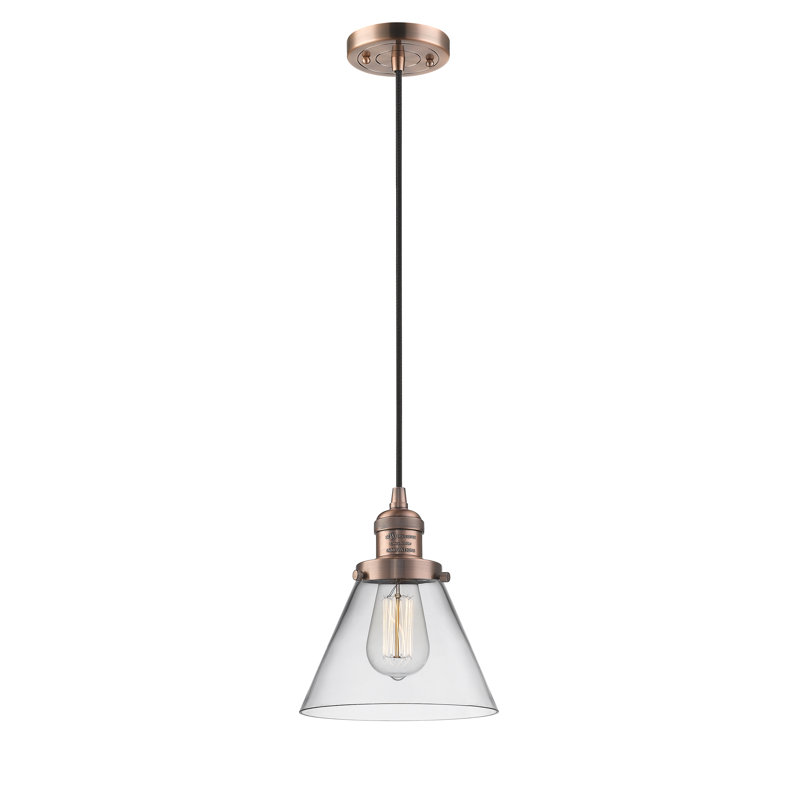 Luminaire suspendu conique à 1 lumière Parkview, H 9,13 po x l 6,25 po x P 6,25 po, Transparent, Cuivre antique