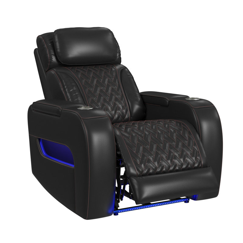 Robillard P3 Recliner with LED and wireless charger pocket in Jett Black with Red Stitching