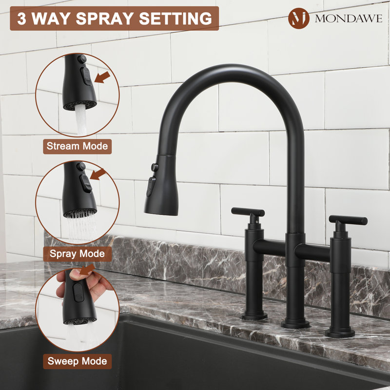 Mondawe Pull Down Kitchen Faucet, Matte Black