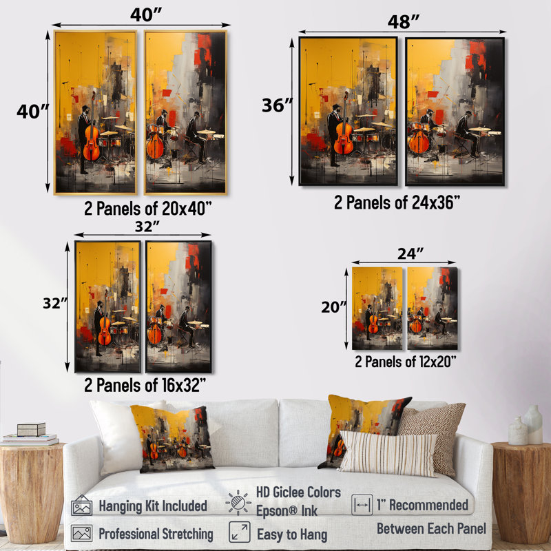 Jazz Band Melody Groove - impressions sur toile traditionnelles, H 20 po x l 24 po, Noir, Impression encadrée flottante
