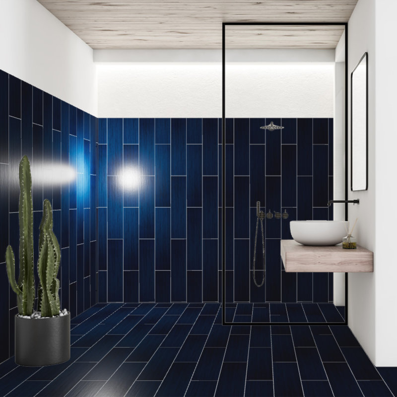 Refinery Semi-Polished 6'' W x 24'' L Porcelain Singular Tile, Navy