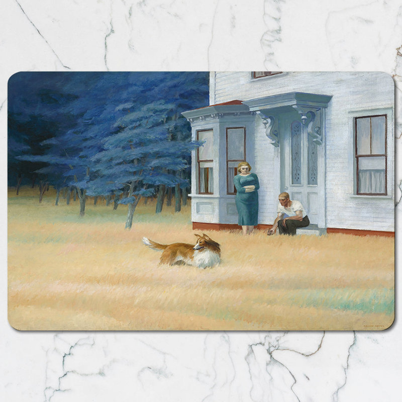 Vintage House Scene Placemat and Coaster Set with Dog Painting