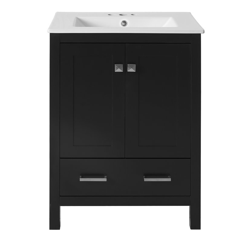 Meuble-lavabo 48 po avec lavabo encastré intégré, Noir