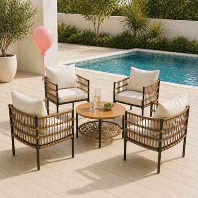 Ensemble de patio moderne en corde tissée - ensemble de conversation extérieur 4 places avec table d'appoint