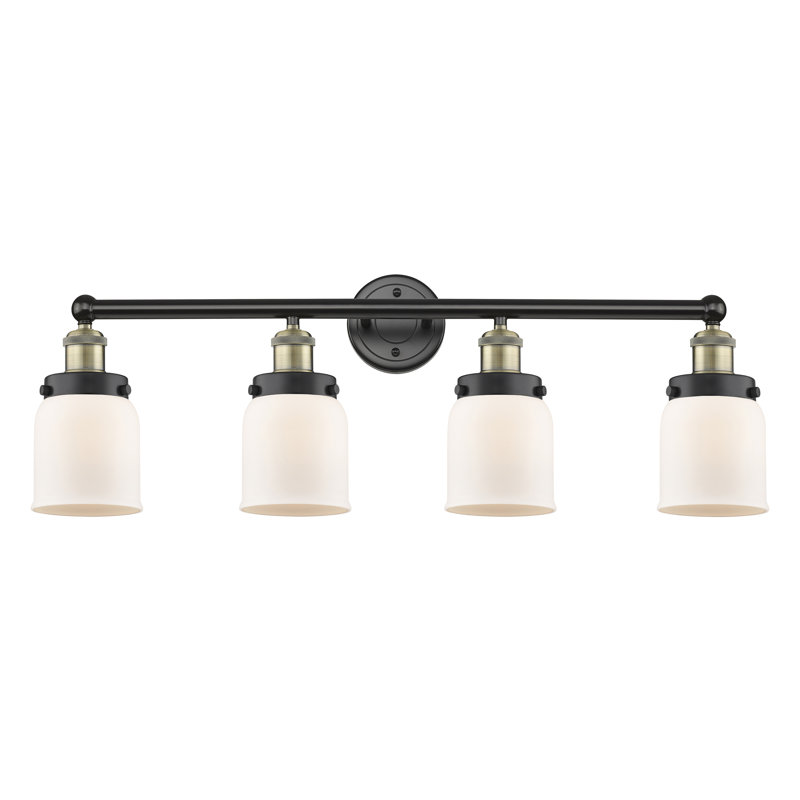 Éclairage pour meuble-lavabo à 4 lumières à intensité variable Asheton, Blanc mat, Laiton antique noir