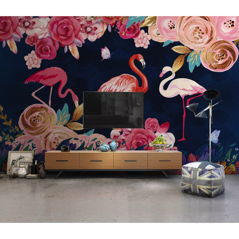 Papier peint amovible flamant rose, L 75 po x l 112 po
