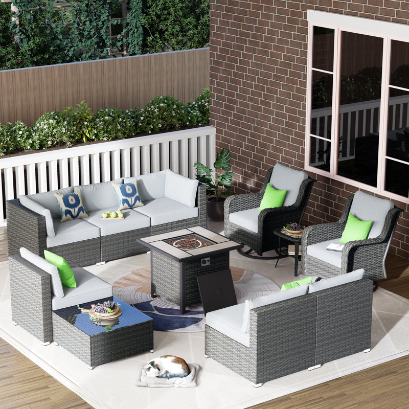 8 - Person Patio Conversation Set with Cushions, Gray