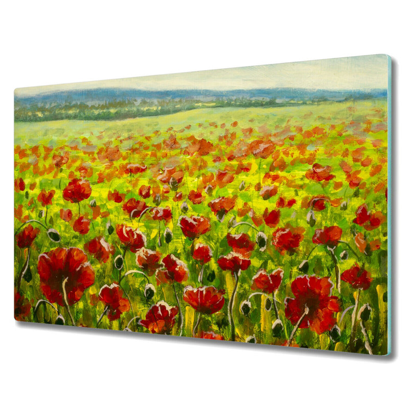 Myakka Tempered Glass Poppies Meadow Chopping Board, 52cm x 60cm