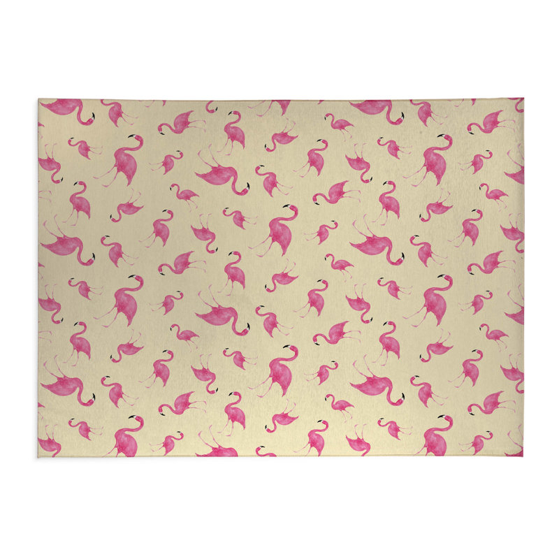 Tapis de cuisine antidérapant Summer Flamingo, Jaune, Rectangle 5 pi x 7 pi