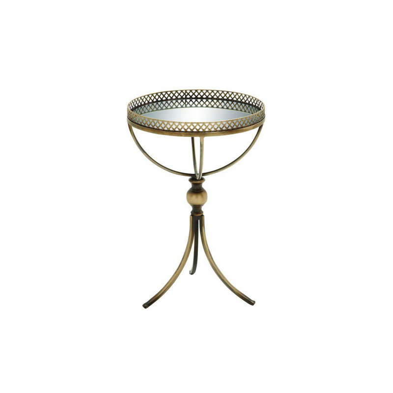Gold Brass Round Metal and Glass Accent Table