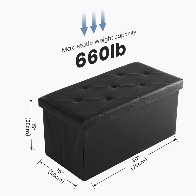 Banc de rangement pliable, Noir, Noir