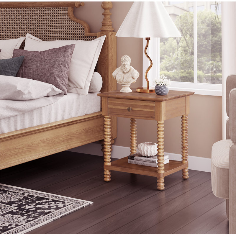 Azella 1 Drawer Nightstand, Brushed Brown