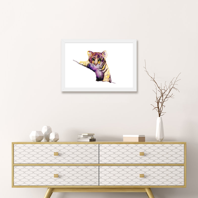 Art little tiger, H 24 po x l 32 po x P 1 po, Papier avec cadre blanc
