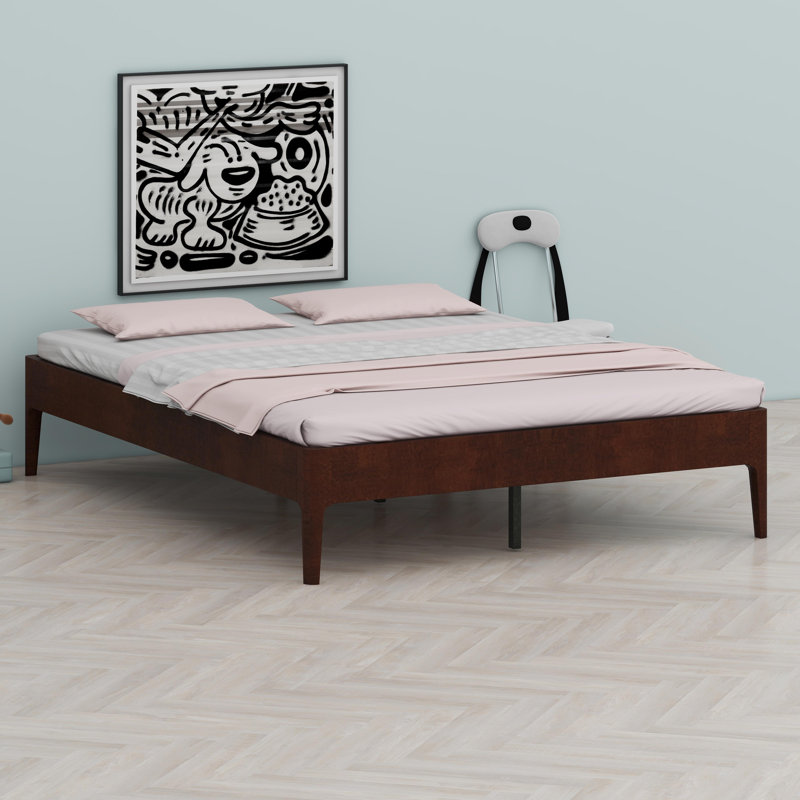 Modern Minimalist Platform Bed with Reinforced Slat Foundation, Chocolate