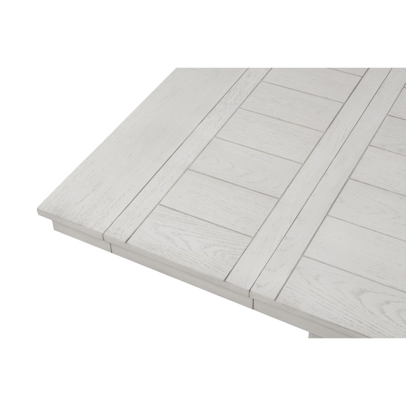 Table de salle à manger de style moderne en chêne blanc rustique avec planche de style tréteau, base, sièges 6