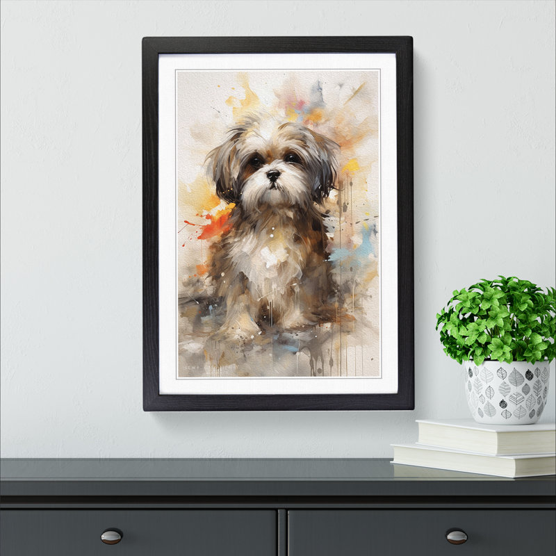 Shih Tzu Gestural - Single Picture Frame Print on Wood, Black Framed, 64cm H x 46cm W x 2cm D