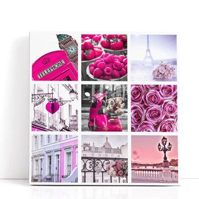 Collage de fleurs, bâtiments et lieux - reproduction d'art sur toile
