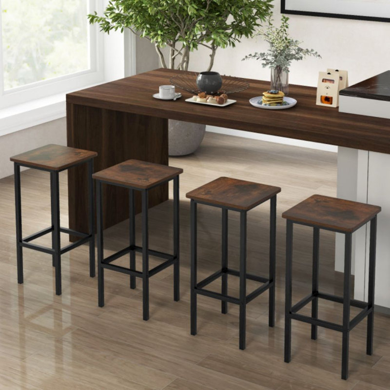 Ensemble de 4 tabourets de bar 26 "avec pieds et repose-pieds en métal, Brun