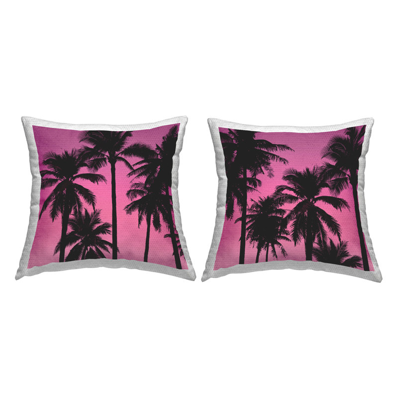 Ensemble de coussins d'extérieur imprimé 2 pièces Tropical Pink Palms par Mia Jensen