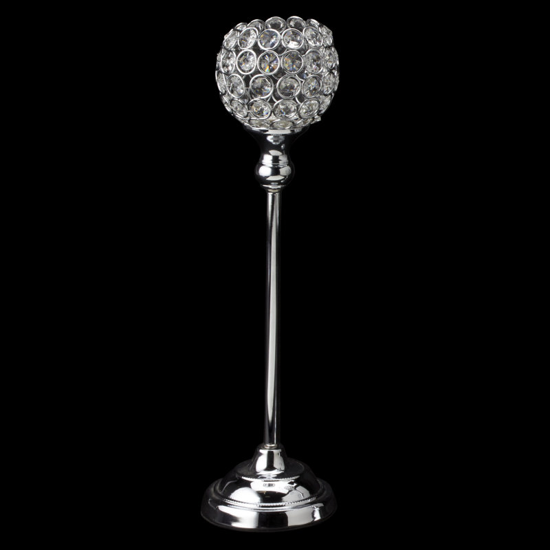 18.75'' H Crystal Tabletop Candlestick, Silver