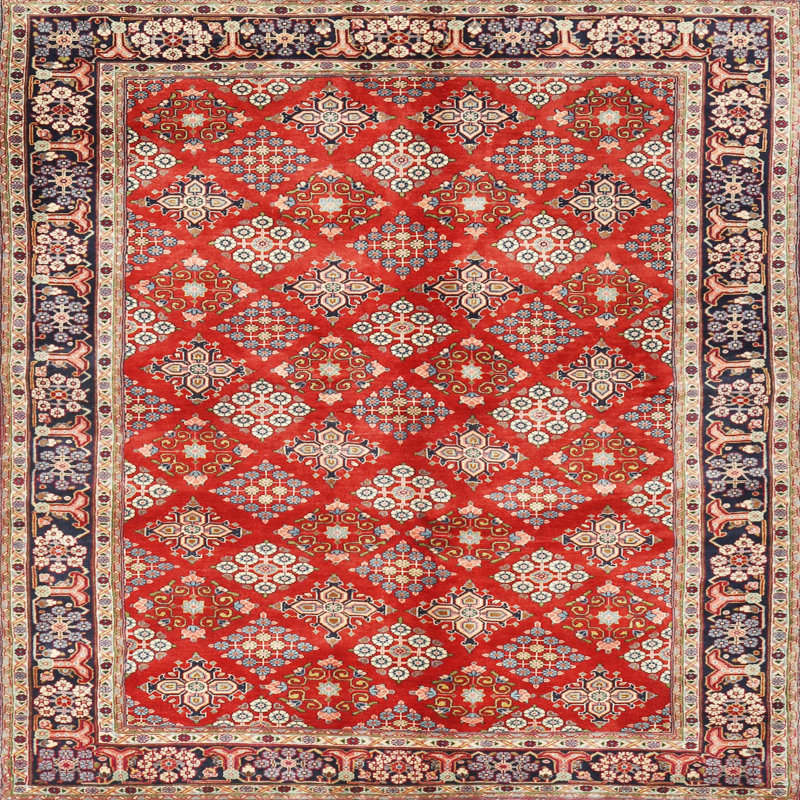 Tissé à la machine à la machine de fabrication orientale en laine/polyester marron/noir/crème Tapis décoratif, Carré 7 pi