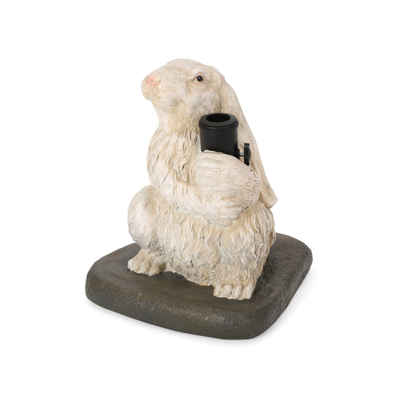 Rabbit-Shaped Umbrella Base - Concrete With Resin, Matte White, Strong Build, Accommodates Multiple Pole Diameters, No Assembly Heavy-Duty Rabbit Fits 1.50", 1.75", 2.00" Diameter Poles, Required
