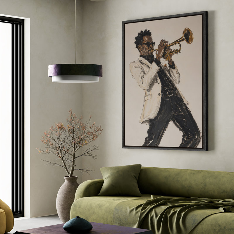 Art mural encadré sur toile - Portrait de musicien de style trompette jazz - 16 po x 24 po, 24 po x 36 po, Black