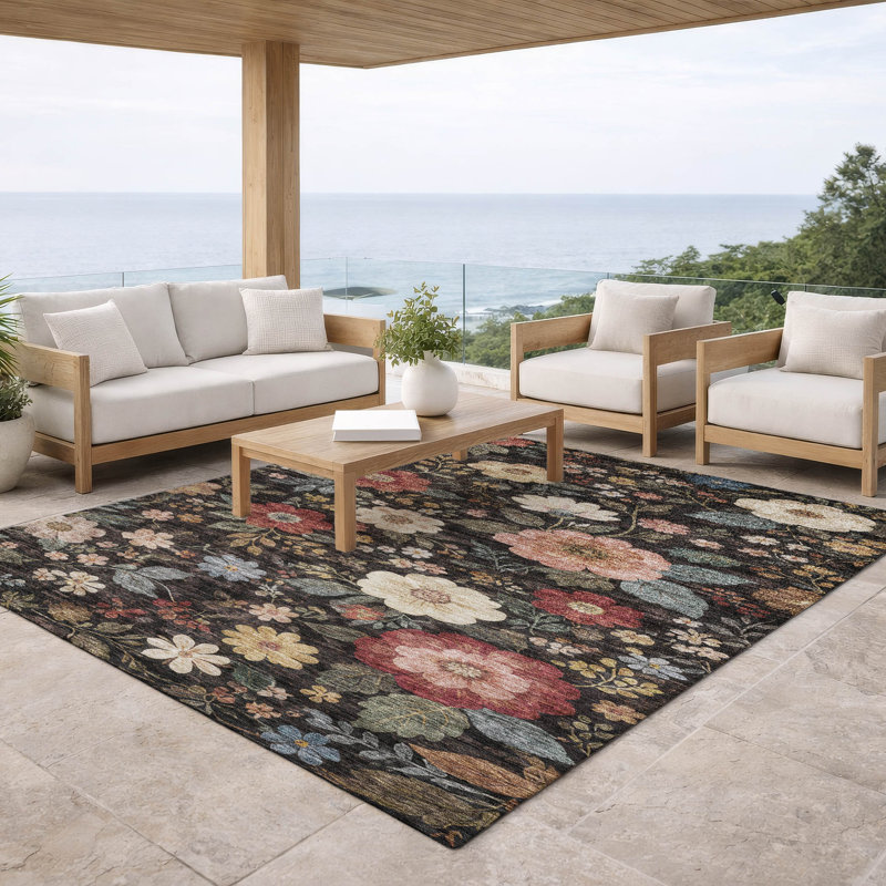 Machine Washable Indoor/Outdoor Chantille ACN2942 Floral Rug, 3' x 5'