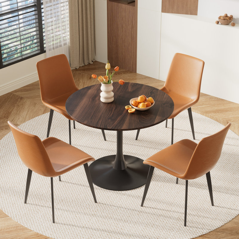 Petit ensemble de salle à manger à piédestal rond, Brun / Noir, 5 Pieces: Table, 4 Chairs, Brown