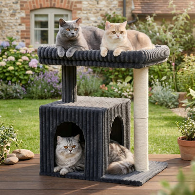 22.8in Cat Tower for Large Cats, 20.9x15.7in Large Perch Bed, Scratching Post, Cat Condo with 2-Door, for Indoor Cats, Dark Gray