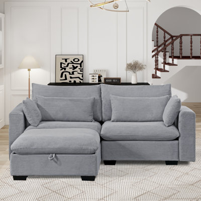 Janneth 86"W Corduroy Sofa Loveseat With Storage Ottoman
