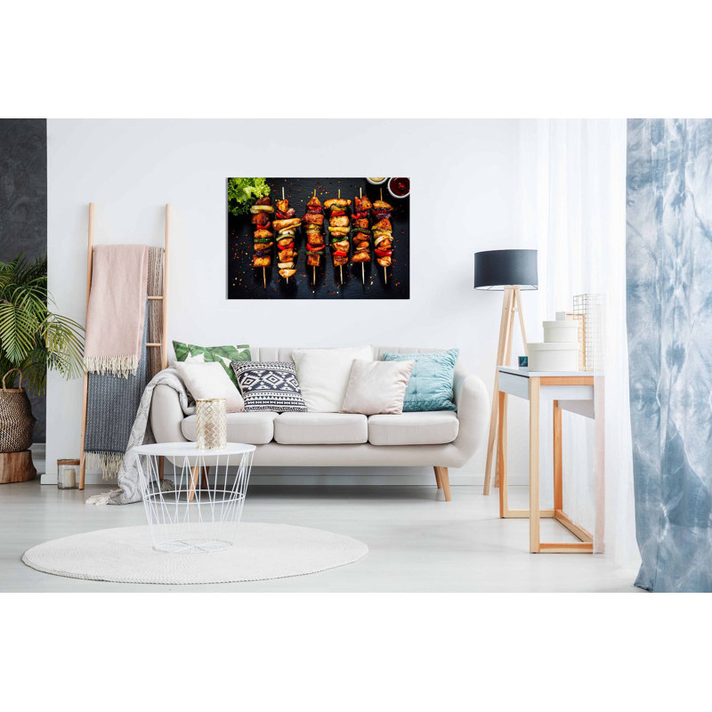 Chicken Skewer Kebab Grill Turkish Restaurant Kabob Food - Wrapped Canvas Print, 31cm H x 46cm W