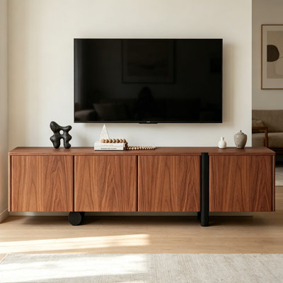 71" Solid Wood TV Stand, Media Console with Storage, Natural Wood Grain,No Assembly Required