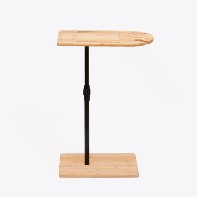 Couch Tray Table Bamboo Height Adjustable C-Shaped Side Table With Slots For Bed & Chairs In Living Room & Bedroom (Oval + Rectangle)