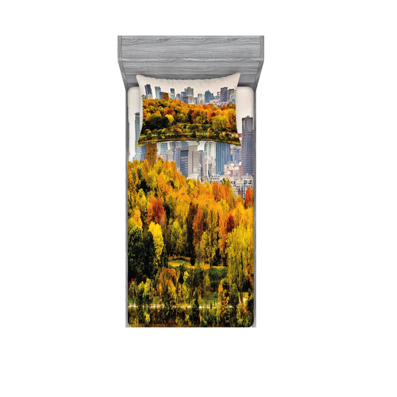 Ensemble de draps automne skyscrapers de montréal, Ensemble de draps pour lit simple TG avec drap-hou
