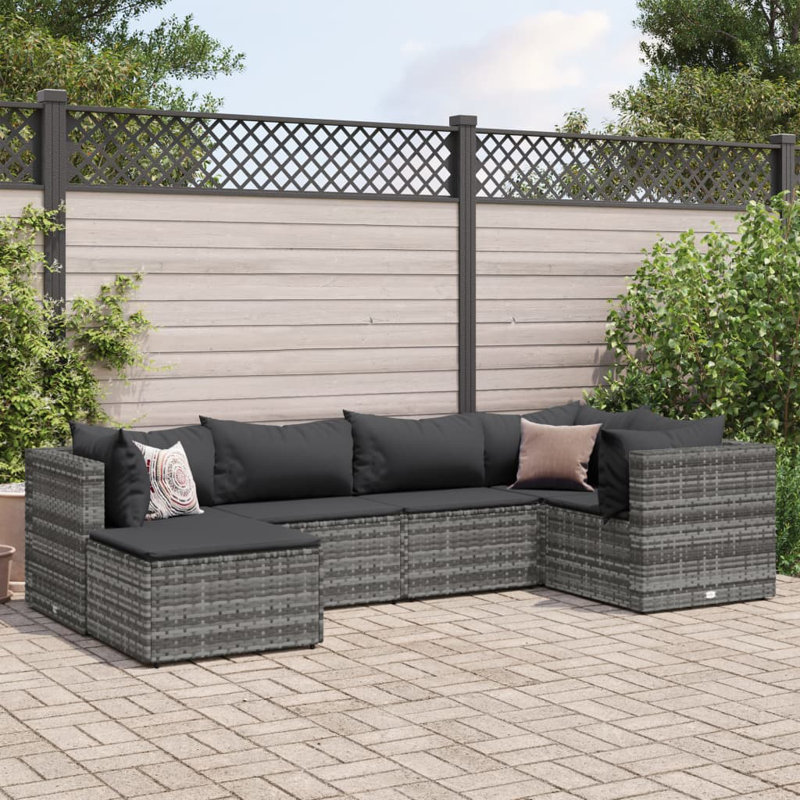 Latitude Run® 6 Piece Patio Lounge Set With Cushions Poly Rattan, Gray, Dark Blue